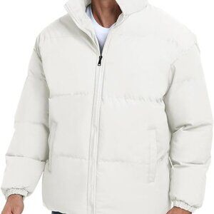 NWT Men’s Large White Puffer Coat – Windproof Insulated Down Alternative Jacket